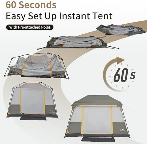 Naturehike Cape 4/6/8 Person Camping Tent, 60S Easy Setup Instant Tent Pop up Tent, Waterproof Large Tall 6/8 Person Tents for Camping, Car Camping