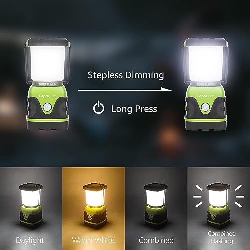LE 1000LM Battery Powered LED Camping Lantern, Waterproof Tent Light with 4 Light Modes, Camping Essentials, Portable Lantern Flashlight for Camping, Emergency Light, Power Outages, Not Rechargeable