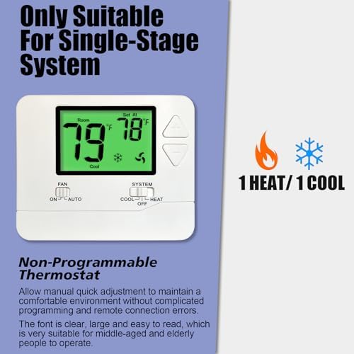 Non-Programmable Thermostats for Home Conventional Single-Stage Systems, up to 1 Heat/ 1 Cool (with Green Backlight)