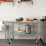 HARDURA Stainless Steel Table with Wheels 24 x 48 Inches Casters NSF Heavy Duty Commercial Work & Prep Table with Undershelf and Galvanized Legs for Restaurant Kitchen Bar and Hotel Garage