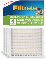 Filtrete 19.875x21.5x1 AC Furnace Air Filter, MERV 8, MPR 700, Tough on Pollen, Easy on Airflow, 3-Month Pleated 1-Inch Electrostatic Air Cleaning Filter, 4-Pack (Actual Size 19.56 x 21.19 x 0.81 in)