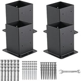4x4 Post Base 4 Pcs, (Inner Size 3.6x3.6) Post Anchors, 13GA Thick Solid Steel & Black Powder Coated,Deck Post Brackets Support Deck Base Plate Pergola Brackets Fence Kit Mailbox Mount