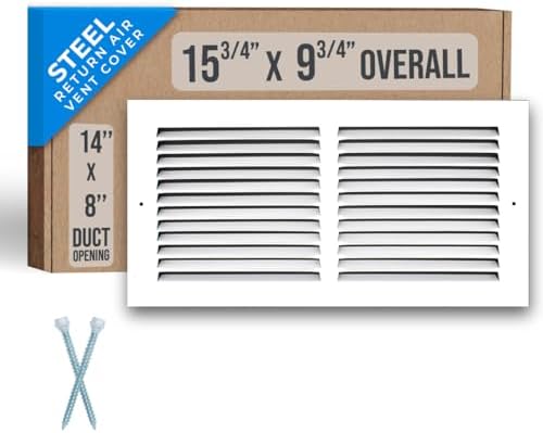 Fits 14x8 Duct Opening | Steel Return Air Grille by Handua | Vent Cover Grill for Sidewall and Ceiling | White | HVAC Cold Air Intake Grille | Outer Dimensions: 15.75"W X 9.75"H