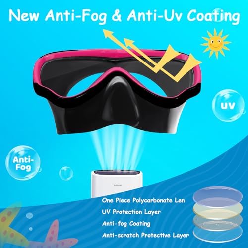 Vvinca Kids-Goggles with Nose Cover, Diving Mask Elastic Fabric Strap Anti Fog Anti Shattered Lens for Kids Swim Goggles 3-14