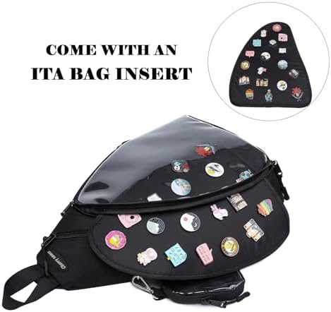 Oxford Ita Bag Kawaii Pin Display Chest Pack Single Shoulder Bag Sport Backpack Hiking Daypack, Medium