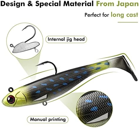 TRUSCEND Pre-Rigged Soft Fishing Lures, Well-Made Easy Catching Lures for Family Fishing, Great Action Swimbaits with Spinner, All-Conditions Fishing Gear for Bass Trout Walleye, Crappie Fishing Jigs