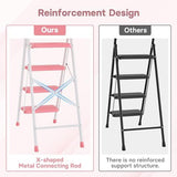 BONTEC 4-Step Ladder, 400lbs Max Load, Folding Step Stool with Tool Tray, Anti-Slip Pedals, Sturdy Steel, Lightweight Portable Ladder with Handrail for Home & Work Use, Pink