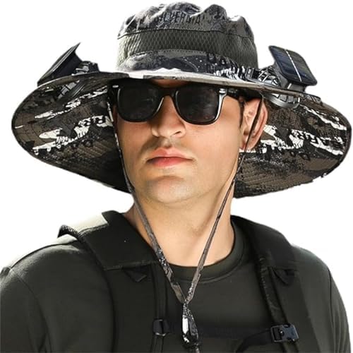 Wide Brim Solar Fan Hat Outdoor Fishing Hat with Fan Built in Sombrero para el Sol Hombre Waterproof Removable Outdoor Solar Fan Hats for Men Solar & USB Charging (US, Alpha, One Size, Color E)