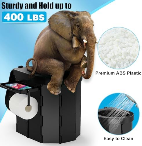 Portable Camping Toilet, Foldable Toilet for Adults with Detachable Phone Shelf and Toilet Paper Holder, Waterproof Porta Potty with Lid for Camping, Hiking, RV Travel, Road Trips
