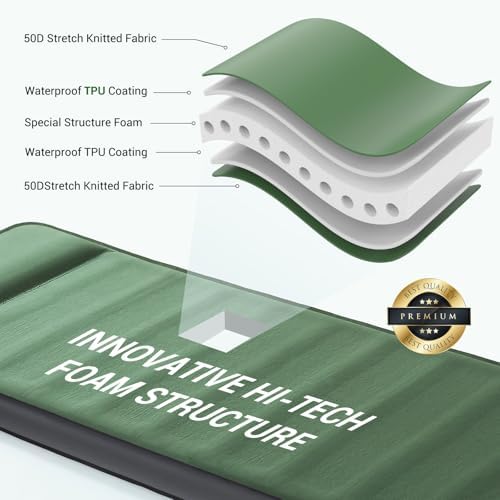 Elegear Air & Foam Self Inflating Sleeping Pad, Built-in Electric Pump 4" Ultra-Thick Memory Foam Camping Mattress with Pillow Camping Pad 4-Season R-Value 9.5 Camp Mat for Car/Traveling - Single
