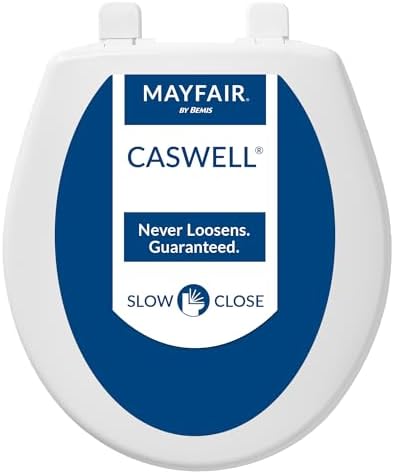 Mayfair Caswell Modern Slow Close Toilet Seat, Easy Clean Hinges and Durable Plastic Seat, Made in USA, Round, White
