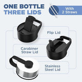 IRON °FLASK Camping & Hiking Hydration Flask with 3 Lids - Stainless Steel, Double Walled & Vacuum Insulated Water Bottle - Leak Proof & BPA Free (Black Marquina, Straw - 40 oz)