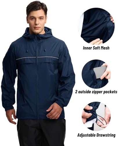 SWISSWELL Mens Waterproof Windbreaker Rain Jacket Lightweight Packable Raincoat with Hood for Golf Hiking Travel