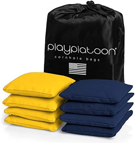 Play Platoon Cornhole Bags Weather Resistant- Set of 8 Regulation Bean Bags for Tossing- Official Professional Size & Weight Corn Hole Bags Two Color All Weather Cornhole Beans Bag Set with Tote Bag