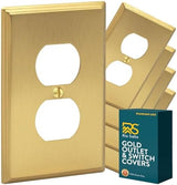 Rio Salto BRASS Gold Metal Outlet Cover or Decorative Light Switch Cover Wall Plate Single Duplex Receptacle Wallplate Covers 1 Gang 4.50" x 2.76" 5-Pack Standard Size Modern Metal Brushed Brass