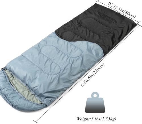 Sleeping Bag - 3 Seasons for Adults Kids Boys Girls Camping Hiking - Warm Cold Weather Lightweight Portable with Compression Bag for Backpacking in Spring, Summer, Fall and Winter