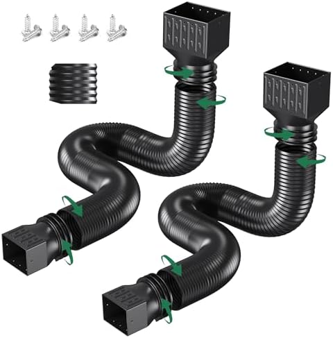 2 Pack Rain Gutter Downspout Extensions, Upgraded Flexible Drain Downspout Extender, Rainwater Drainage Diverter with Mini Connector, Extendable from 20 to 127 Inches