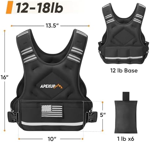 APEXUP Adjustable Weighted Vest, 4-10lb/12-18lb/20-32lb Vest with 6 Ironsand Weights and Large Pocket, Weight Vest for Men Women Strength Training, Running, Walking