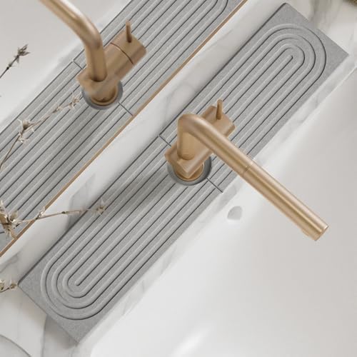 Faucet Mat for Kitchen Sink - Diatomaceous Earth Faucet Splash Guard, Fast Drying Sink Protector - Water Absorbing Stone for Bathroom Sink [Grey, 20'' x 3.9'']
