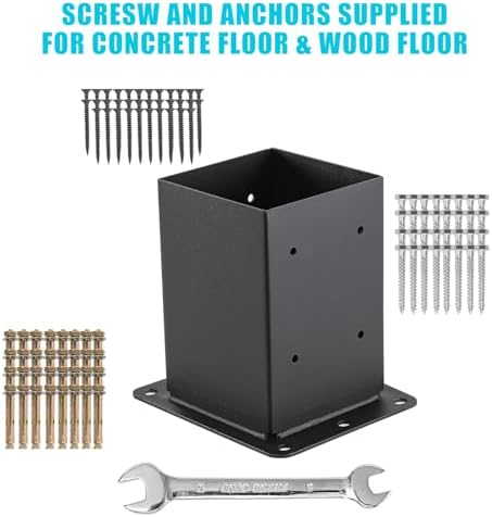 4x4 Post Base 8 Pcs, (Inner Size 3.6x3.6) Post Anchors, 13GA Thick Solid Steel & Black Powder Coated,Deck Post Brackets Support Deck Base Plate Pergola Brackets Fence Kit Mailbox Mount…