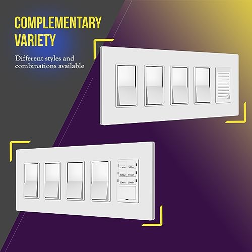 ENERLITES - SI8835-W-STICKER Screwless Decorator Wall Plates Child Safe Outlet Covers, Size 5-Gang 4.68" H x 10.14” L, Unbreakable Polycarbonate Thermoplastic, SI8835-W, Glossy, White