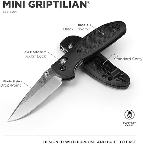 Benchmade - Mini Griptilian EDC Knife with CPM-S30V Steel, Drop-Point Blade, Made in the USA