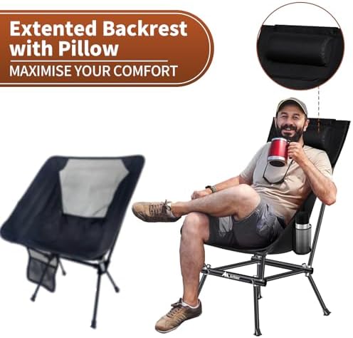 Camping Chair, Compact Backpacking Chair, Portable Folding Chair, Beach Chair with Side Pocket and headrest, Lightweight Hiking 188ZZ-SJB (Green 2 Pack)