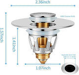 2Pcs Bathroom Sink Stoppers ，Pop Up Drain Stopper for Bathroom Sink，‎2-in-1 Sink Stopper & Strainer,Universal Wash Basin Sink Stopper，for 1.1"~1.5" Bathroom Sink Drain（Silver）