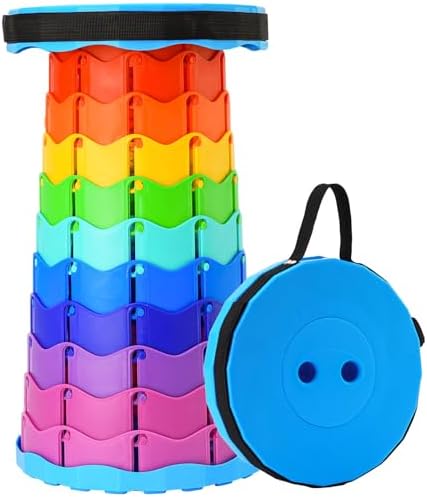Upgraded Foldable Stool Thickened, Portable Collapsible Stool Retractable Stool for Fishing, Hiking Tours, BBQ, Parties, Outdoor Activities (Rainbow)