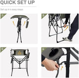 EVER ADVANCED Portable 30.7" Seat Height Tall Folding Camping Chair Directors Chair High Foldable Bar Stool with Side Table for Makeup Artist, Sports Event, Craft Show, Supports 350LBS Green Grey