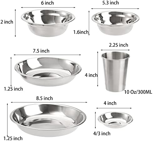 TOPZEA Set of 26 Stainless Steel Camping Plates and Bowls, Camping Mess Kits Camping Dish Set Tableware includes Plates, Bowl, Cups, Stainless Steel Dinnerware for Camping, Hiking, Travel, Picnic