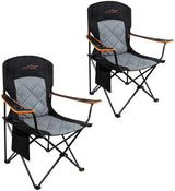 FAIR WIND 2 Pack Oversized Fully Padded Camping Chair Heavy Duty Quad Fold Arm Chair Support 350 LBS with Cup Holder, Collapsible Lumbar Back Chair Portable for Outdoor, Black