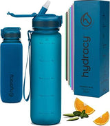 Hydracy Water Bottle with Time Marker -Large BPA Free Water Bottle & No Sweat Sleeve -Leak Proof Gym Bottle with Fruit Infuser Strainer & Times to Drink -Ideal for Fitness Sports & Outdoors