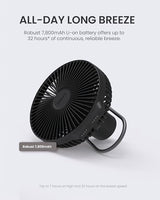 Claymore Portable Fan V600+ (Black) - Portable Fan with Airflow for Outdoors Use & Indoor Living Room, Desk, Table Fan. Super Quiet, USB-C Charging, Long-Lasting Battery, Includes Storage Case.