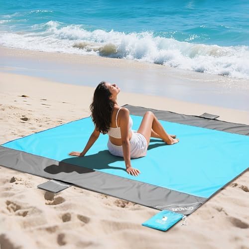 covacure Extra Large Beach Blanket Sandproof Waterproof - 108"x85" for 7-8 Adults, Oversized Portable Beach Mat with Zipper Pockets, Lightweight Durable Outdoor Accessories for Camping, Travel, Hiking