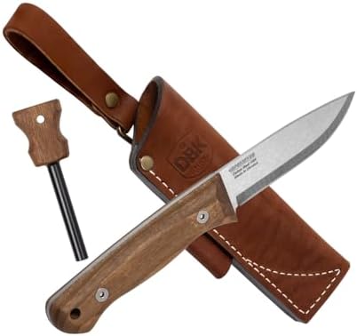 BPS Knives Bushmate 2.0 Designed by DBK - Bushcraft Knife - Fixed-Blade Carbon Steel Knife with Leather Sheath & Firestarter - Outdoor Full Tang Camping Survival Knives