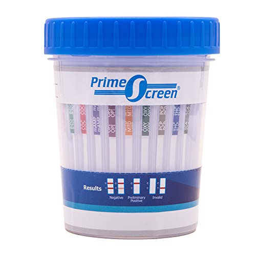 Prime Screen® Multi-Drug Urine Test Cup, 12-Panel Screening Cups for General Use – Instant Results – THC, OPI, AMP, BAR, BUP, BZO, COC, mAMP, MDMA, MTD, OXY, PCP – 5 Pack