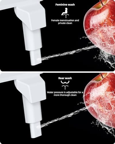 Hibbent Bidet Attachment for Toilet, Non-Electric Dual Nozzle for Frontal & Rear Wash, Adjustable Water Pressure Control, Fresh Water Bidet Toilet Seat, Self Cleaning Water Sprayer, White