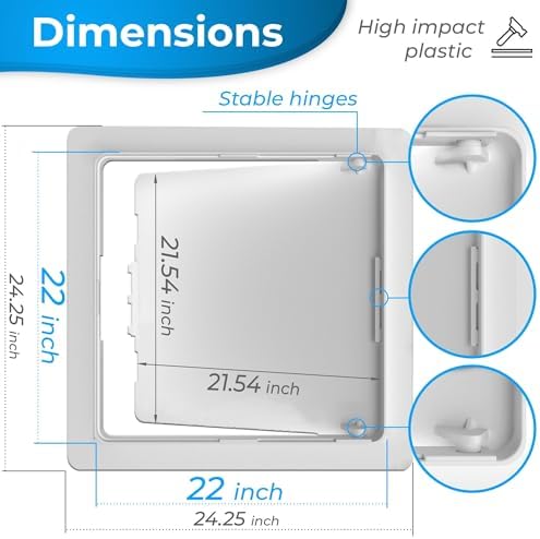 Access Panel for Drywall - 22 x 22 inch - Wall Hole Cover - Access Door - Plumbing Access Panel for Drywall - Heavy Durable Plastic White