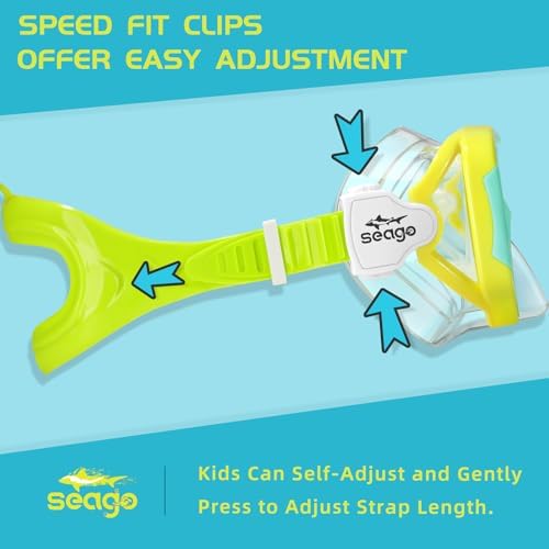 Seago Kids Swim Goggles Snorkel Diving Mask for Youth(5-15), Anti-Fog 180° Clear View
