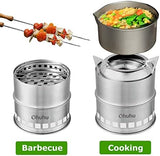 Camping Stove, Ohuhu Camp Stove Wood Burning Stove Stainless Steel Stoves Mini Portable Stove for Camping Picnic BBQ Backpacking Hiking Survival Emergency Cooking Outdoor with Grill Grid Carry Bag