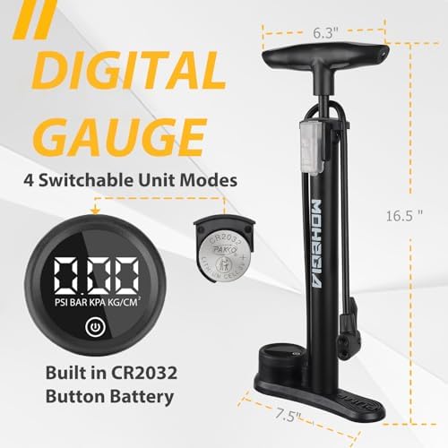 MOHEGIA Bike Floor Pump with Gauge,Air Bicycle Pump Inflator with High Pressure 160 PSI,Fits Schrader and Presta Valve