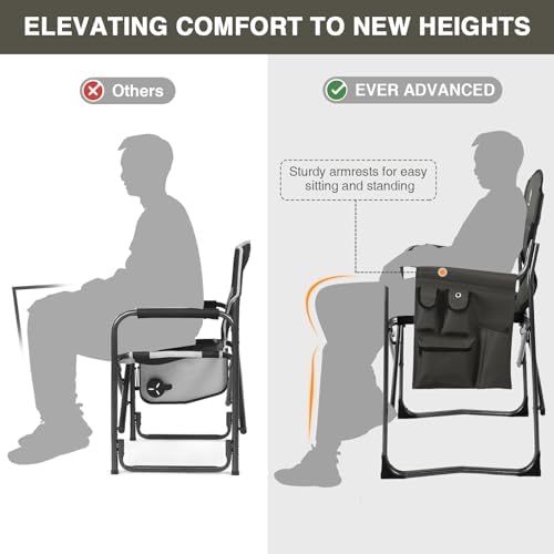 EVER ADVANCED Lightweight Folding Directors Chairs Outdoor, Aluminum Camping Chair with Side Table and Storage Pouch, Heavy Duty Supports 350LBS