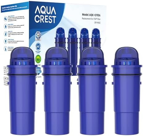 AQUA CREST Replacement for All Pur® Pitcher Water Filters, CRF950Z, PPF951K, DS1811Z, PPT711, CR-1100C and More Pur® Plus Dispenser Water Filters Replacement, NSF Certified Filters, 4 Packs
