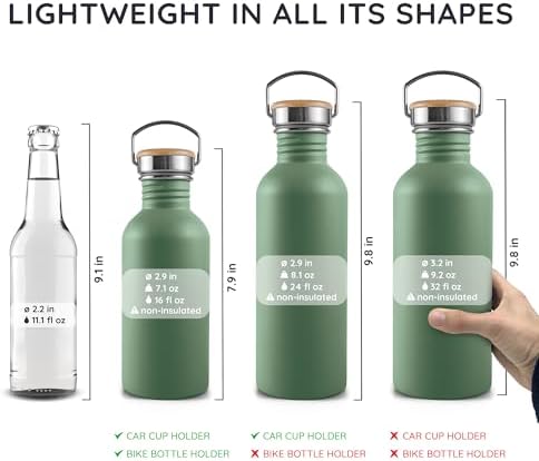 Bambaw Stainless Steel Water Bottle - Non-Insulated, Reusable Metal Sports Bottle, Sage Green/Grey