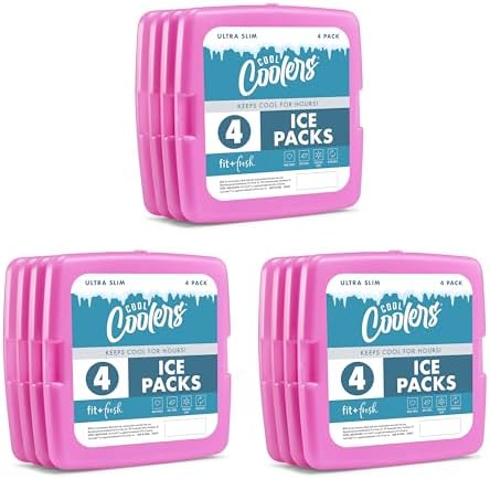 Cool Coolers by Fit + Fresh, Reusable & Long-Lasting Slim Ice Packs, Cold Packs for Lunch Boxes, Ice Packs for Lunch Bags