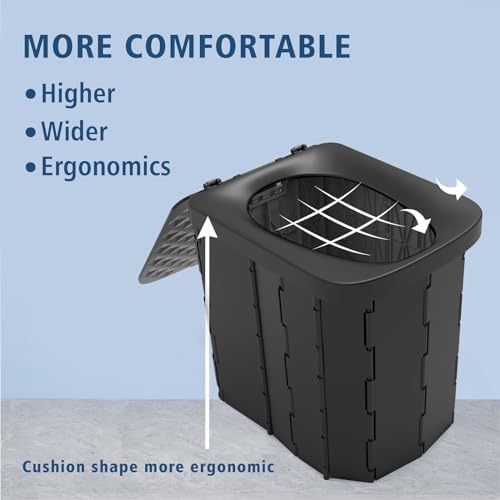 Hapoon XL Portable Folding Toilet with Lid - Travel Portable Potty for Adults, 12 Toilet Bags, 12 Pack Liquid Waste Gel
