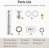 KES All Metal Bathroom Sink Drain with Strainer Basket Hair Catcher Anti Clog Pop Up Drain Stopper for Vanity Vessel Sink with Overflow, Rustproof 18/8 Stainless Steel Polished Chrome S2013A-CH