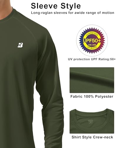 Roadbox Mens UPF 50+ UV Sun Protection Shirts Outdoor Long Sleeve SPF Rash Guard for Fishing Hiking Swimming Running