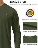 Roadbox Mens UPF 50+ UV Sun Protection Shirts Outdoor Long Sleeve SPF Rash Guard for Fishing Hiking Swimming Running